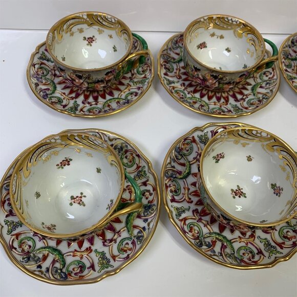 Antique RARE Capodimonte Italy Cherub Sea Serpent Twist Handle 6 Cups & Saucers! - Picture 4 of 16